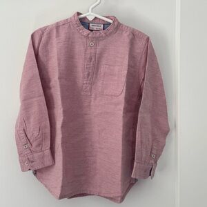 Kids Boys Pink Cotten Long Sleeve Henley Shirt Kurta